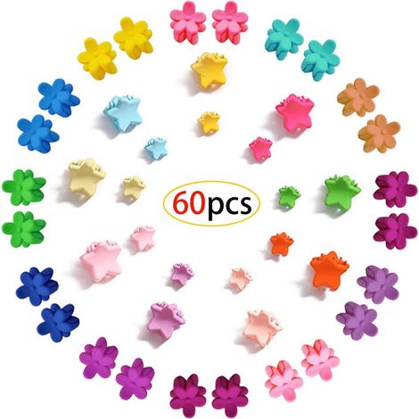 Pinzas para el pelo, horquillas con forma de flor y estrella, pinzas de colores surtidos, accesorios para el pelo para mujeres y niñas (60 piezas) (1/5)