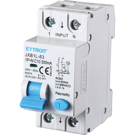 ETTROIT Interrupteur thermique magnétique différentiel 1P+N 10A 300mA 220V 6KA JX271063 (1/3)