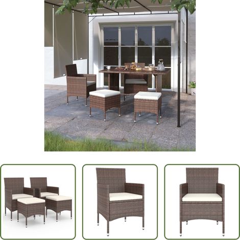 Tabourets de jardin - Jeu de chaise et tabouret de jardin 4 pcs Résine tressée Marron (1/5)