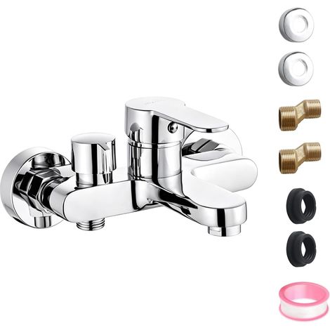 Mitigeur de baignoire mural - Robinet de baignoire monocommande en laiton, avec cartouche en céramique, robinet de douche pour baignoire et douche - Robinet de baignoire chromé, accessoires de montage (1/5)