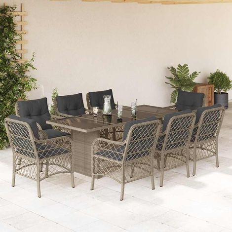 Ensemble à manger de jardin et coussins 9 pcs-Salon de jardin gris clair rotin 495835 (1/5)