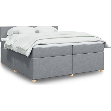 vidaXL Sommier à lattes de lit avec matelas Gris clair 200x200cm Tissu (1/5)