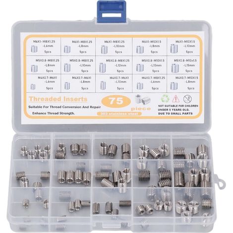 Jeffergarden Kit d'outils d'assortiment d'écrous filetés en acier inoxydable de 75 pièces pour la réparation de filetage (1/5)