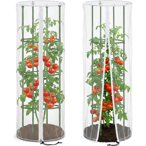 2 Pieces Filet Rond pour tomates, Filet de Protection Anti-Insectes pour Tuteurs à tomates, Filet de Jardin avec Fermeture éclair, Convient aux Plantes grimpantes Verticales et aux légumes (1/5)