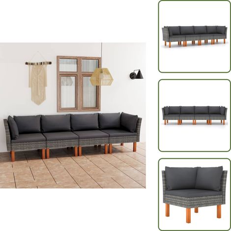 Rattan - vidaXL Divano da Giardino a 4 Posti con Cuscini Grigio in Polyrattan - Acciaio