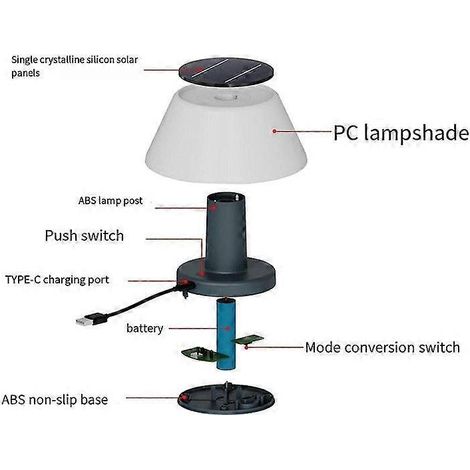 Lampe solaire de table d'extérieur étanche pour jardin ou bureau, lampe de lecture solaire sans fil à intensité variable, veilleuse (1/5)