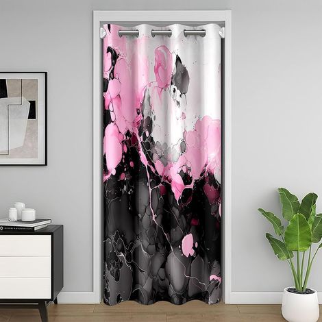 Rideau de Porte Art Abstrait,Rideau Occultant Rose Clair,Rideaux de Placard Art Fluide d'encre de Texture de Marbre Ombre,Rideaux Occultant Marbre Noir Gradient 86 x 203 cm - 86L X 203H cm (1 Panneaux (1/5)