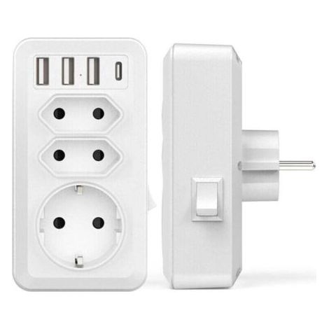 USB Secteur Multiple, 7 en 1 USB Chargeur Multiprise Murale avec 3 Sortie AC (16A, 3800W), 3 Ports USB 5V/3.4A, 1 Port Type-C, pour la Maison Le Bureau Les Voyages Compatible avec Phone (1/4)