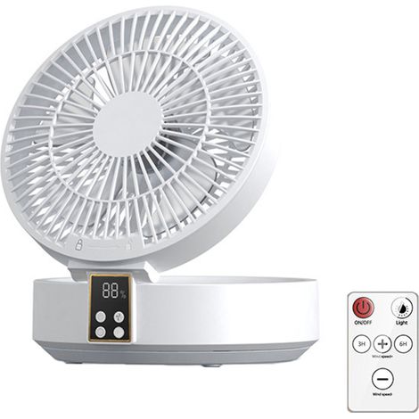 Ventilatore da tavolo/parete, oscillazione automatica, batteria ricaricabile, funzionamento silenzioso, telecomando, 3 velocità, luce ambientale