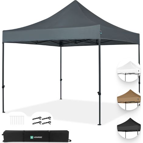 VONROC Faltpavillon 3x3 m – Modulares Design – Faltbar – Wasserdicht – Stahlrahmen – UV-Schutz 50+ – Inkl. Tragetasche – Grau