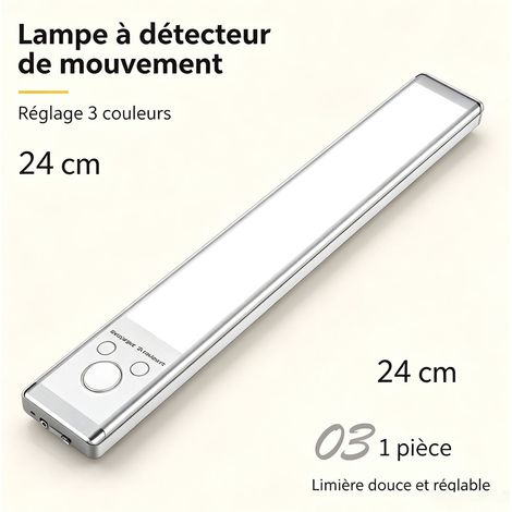 Lampe LED à détecteur de mouvement 24 cm, 3 températures de couleur réglables, éclairage automatique pour placard, couloir, cuisine - Blanc (1/5)