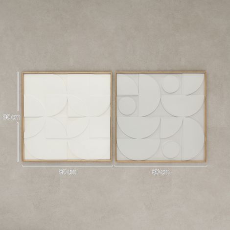 Décoration murale 3D, lot de 2, géométrique, style moderne, pour salon ou couloir, 80 x 3,5 x 80 cm, blanc (1/5)