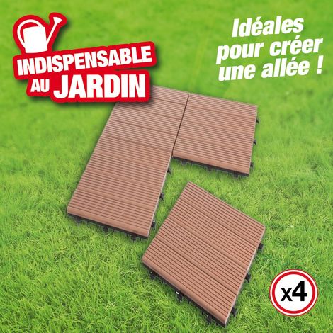 Lot de 4 dalles en bois composite - clipsable, pour terrasse et allée, brun exotique (1/3)