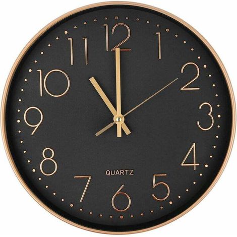 Lntyq Horloge Murale Moderne Silencieuse à Quartz 25cm,Chiffres Surdimensionnés Ronde Murale Horloge(Or Rose)