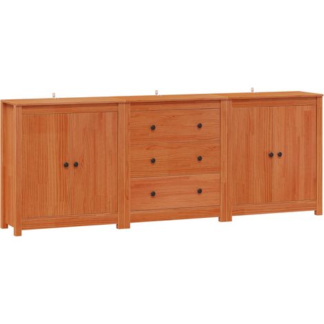 Sideboard with Drawer 3 pcs Wax Brown Solid Pine Wood vidaXL