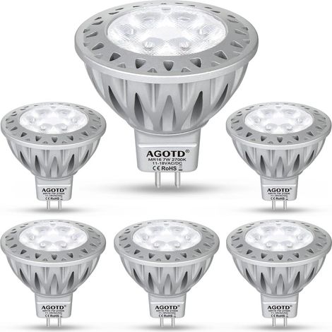 Lot de 6 spots LED GU5.3 MR16 - 7 W - 2700 K - Blanc chaud - Remplace les spots halogènes de 50 W - Angle de faisceau de 38° - 12 V AC/DC [Classe énergétique D] (1/5)