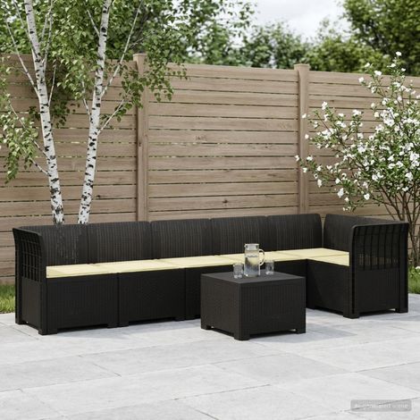Canapé de Jardin 6 Places avec Table et Coussins Aspect Rotin PP Anthracite - PANGIVO (1/5)