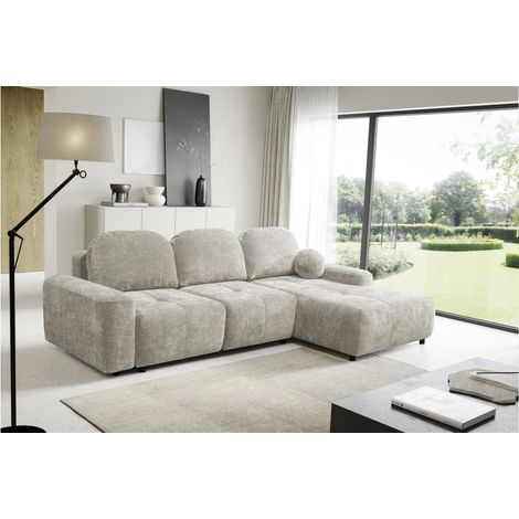 Ecksofa Schlafsofa Sofa ARGOS in Stoff Vibe Beige Ottomane Rechts