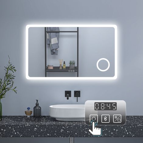 120 x 70 cm Badezimmerspiegel LED Badspiegel Wandspiegel Touch Beschlagfrei+Uhr+Bluetooth+Kosmetikspiegel+3 Farben Dimmbar+LED Memory Funktion (1/5)
