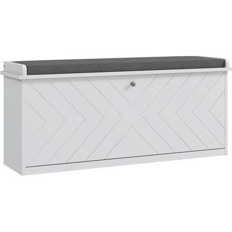 Banc à Chaussures avec Coussin et Tiroir Rabattable Meuble d'Entrée Rangement 10 Paires en MDF 100 x 26 x 48 cm Blanc (1/5)