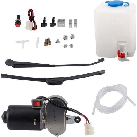 Lntyq Kit d'assemblage d'essuie-glace de pare-brise électrique bras de lame de moteur tuyau de bec verseur d'eau pour UTV ATV (1/5)