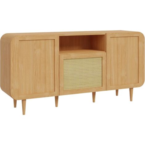 Buffet L. 160 cm décor chêne cannage rotin et pieds en bois - VIVIAN (1/5)