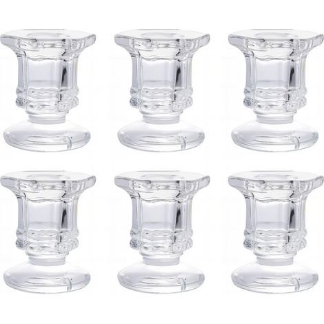 Un ensemble de 6 chandeliers en verre transparent, petits et compacts, adaptés aux mariages et aux tables à manger (transparents).