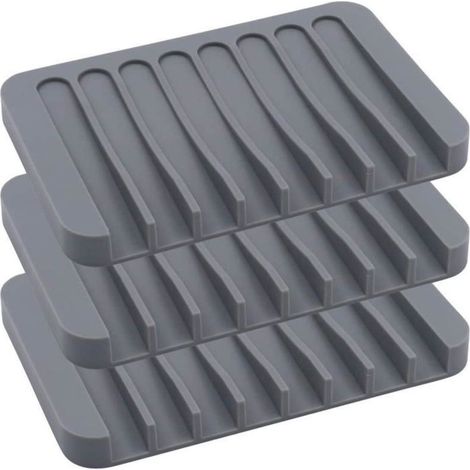 Set di 3 portasapone in silicone con dispenser automatico, ideali per bagno, cucina o viaggi, colore grigio.