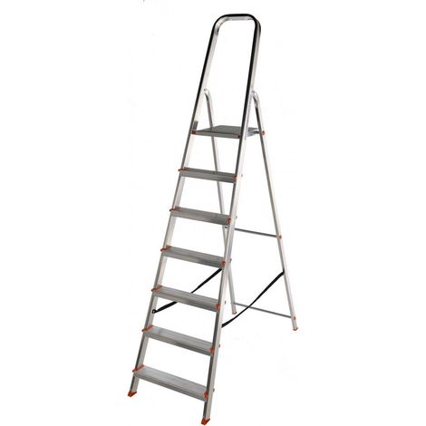 Escabeau aluminium 7 marches – Hauteur totale 200 cm – Charge maximale 150 kg – Marches anti-dérapantes pour sécurité renforcée – Althome