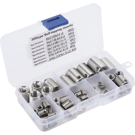 Jeu de 58 inserts de filetage intérieur autotaraudeurs en acier inoxydable pour renforcer le filetage et réparer les filetages (1/5)