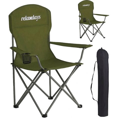 Relaxdays Camping Stuhl, 2er Set, faltbar, Tragetasche, Getränkehalter, 150 kg, Klappstühle, Polyester, Metall, grün