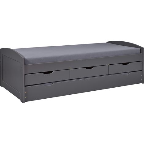 Lit enfant gigogne en pin massif coloris noir - Longueur 209 x Profondeur 97 x Hauteur 66 cm -PEGANE-