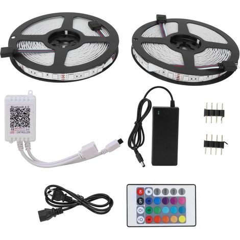 Ruban LED RGB 600LED 10m 5050SMD, contrôle par Bluetooth via APP, lumière changeante et dimmable, 100-240V US