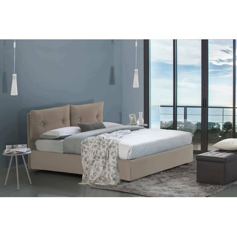 Talamo Italia Lit double Lara, Lit conteneur avec revêtement en cuir écologique, 100% Made in Italy, Ouverture frontale, convient pour matelas cm 160x190, Tourterelle, avec emballage renforcé (1/5)