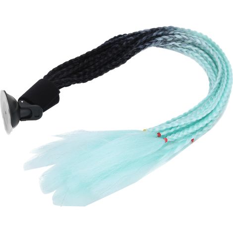 Motorradhelm für Damen mit passender Perücke im Pferdeschwanz-Design – Schwarz-Cyan-Ombré – Modernes Deko-Accessoire (1/5)