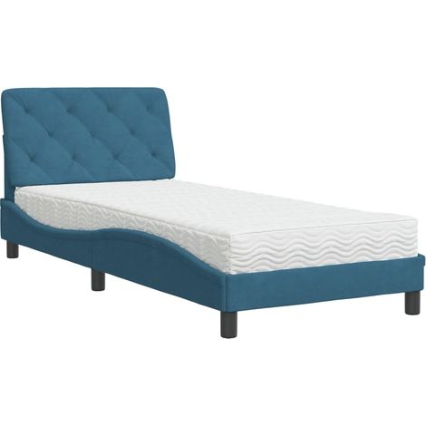 vidaXL Letto con Materasso Blu 90x200 cm in Velluto (1/5)