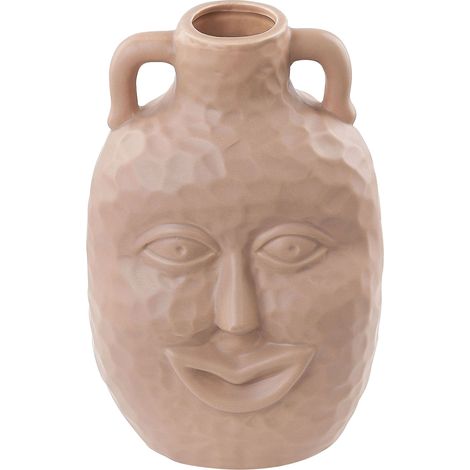 Vaso in porcellana beige sabbia 26 cm modello faccina sorridente Veria