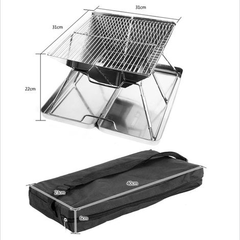 Barbecue à charbon pliable avec étui de transport, idéal pour le camping, les pique-niques et les fêtes. (1/5)