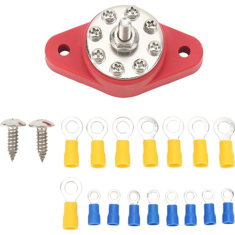 Bornier de jonction 16 terminaux, 1/4in M6, pour batterie voiture, camping-car, bateau, camion (1/5)