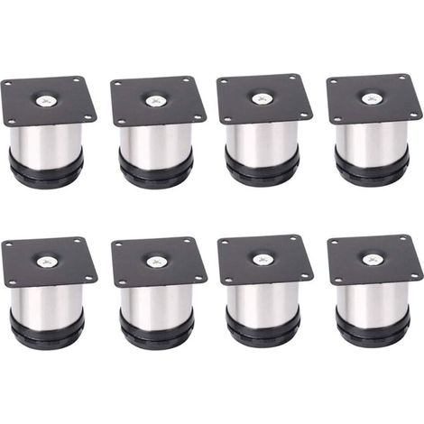 piedini regolabili in acciaio inox, altezza regolabile 50 mm, piedini per armadi, piedini per tavoli, piedini per mobili, acciaio inox spazzolato, altezza regolabile 0-15 mm