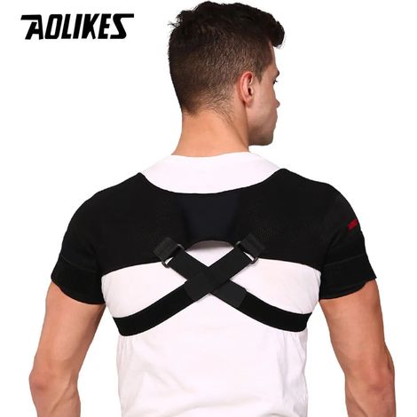 (Taille L) Bretelles de soutien d'épaules sportives réglables pour soulager les douleurs dorsales, doubles bandages pour compression croisée. (1/5)