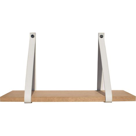Étagère murale chêne 60 X 19 support façon cuir blanc