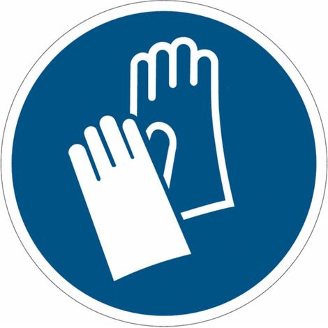 Cartelli di obbligo adesivi ISO 7010 "Usare i guanti protettivi" M009 - Misura: 100mm x 100mm - Numero Pezzi: 50 pezzi