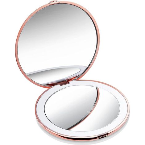 Miroir Lumineux De Poche, Grossissant 1x / 10x – Led Miroir À Main De Maquillage Avec Éclairage Naturel, 10cm De Diamètre, Compact Et Portable Pour Voyage ( Rose) (1/5)