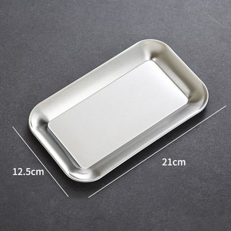 Plateau coréen style Instagram pour barbecue et desserts, assiette plate rectangulaire argentée, assiette plate créative, assiette à dessert, assiette à goûter, petit plateau à desserts. (1/5)