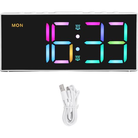 Réveil numérique double alarme écran LED 2,15" volume puissant 90dB fonction snooze port USB charge blanc (1/5)