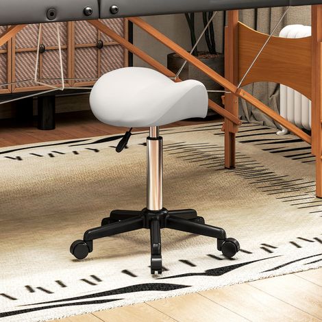 Sgabello con ruote, sedia da lavoro con altezza regolabile 45-57 cm e sedile ergonomico, 48x47x45-57 cm, bianco (1/5)