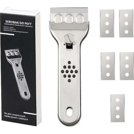 Grattoir à peinture en acier inoxydable avec 5 lames métalliques, grattoir pour plaques en céramique, grattoir à verre professionnel, racloir pour enlever la colle, peinture (1/5)