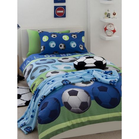Parure de lit simple Et Taie D'oreiller Bleue Football - 135 cm x 200 cm (1/4)