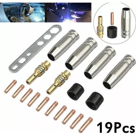 Set da 19 pezzi: ugello di saldatura M6-0,8 mm, portaugello e ugello per gas – per torcia di saldatura MIG MB-15AK (1/5)